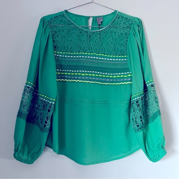 Anthropologie Bl^nk London Sunshine Peasant Lace Embroidery Vibrant Blouse Chic - Picture 2 of 15